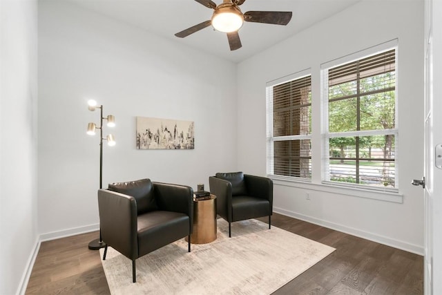 4108 Berkman Dr, Austin, TX 78723 - sitting room featuring wood finished floors, baseboards, and ceiling fan
