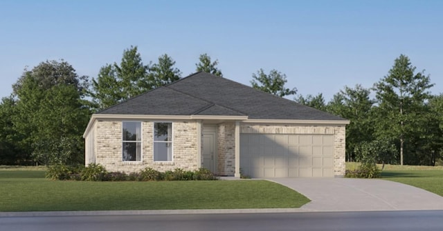 1042 Yo Ranch Loop, Salado, TX 76571 - ranch-style home featuring a garage, concrete driveway, a front lawn, and brick siding