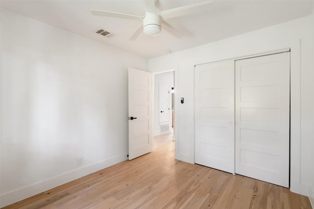 1800 Nicole Cir, Round Rock, TX 78664 - unfurnished bedroom with light wood-style floors, baseboards, a closet, and a ceiling fan