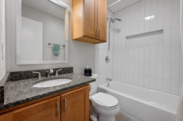 full bath featuring toilet, vanity, and shower / bathtub combination