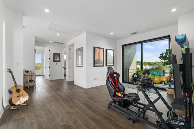 2800 Del Curto Rd Unit 9, Austin, TX 78704 - exercise area with attic access, baseboards, wood finished floors, and recessed lighting