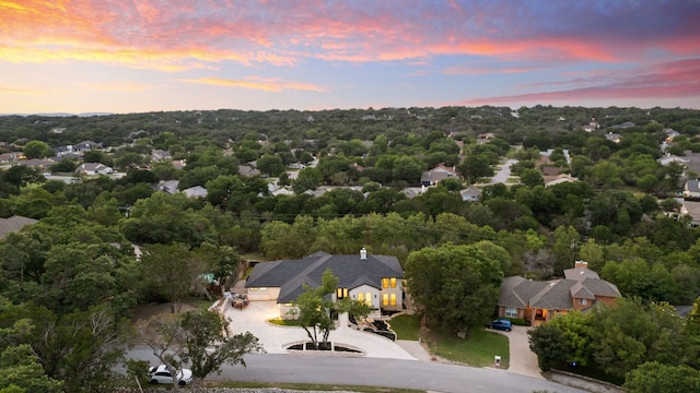 view of aerial view at dusk