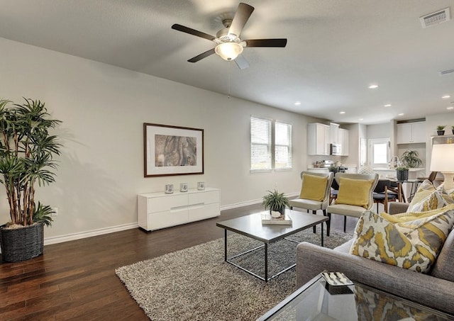 532 Emory Crossing Blvd, Hutto, TX 78634 - living room featuring dark wood-type flooring, healthy amount of natural light, baseboards, and recessed lighting