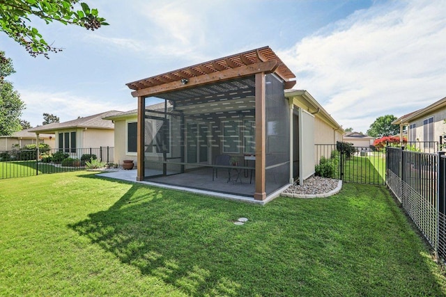 210 Salt Creek Ln, Georgetown, TX 78633 - back of property with a pergola, stucco siding, a sunroom, and a patio