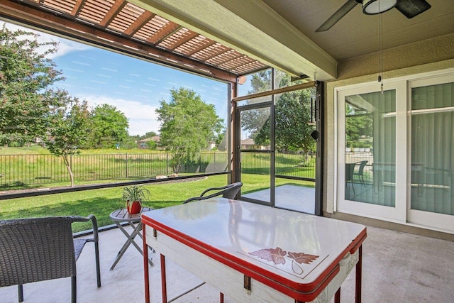 210 Salt Creek Ln, Georgetown, TX 78633 - sunroom / solarium featuring ceiling fan and outdoor dining area
