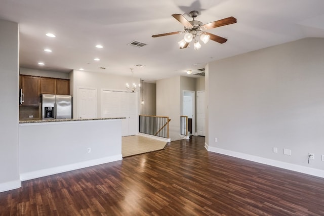 14815 Avery Ranch Blvd Unit 3401, Austin, TX 78717 - unfurnished living room featuring a chandelier, wood finished floors, recessed lighting, a ceiling fan, and baseboards