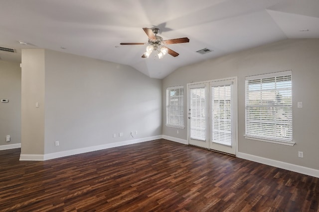 14815 Avery Ranch Blvd Unit 3401, Austin, TX 78717 - unfurnished room with vaulted ceiling, ceiling fan, dark wood-type flooring, and baseboards