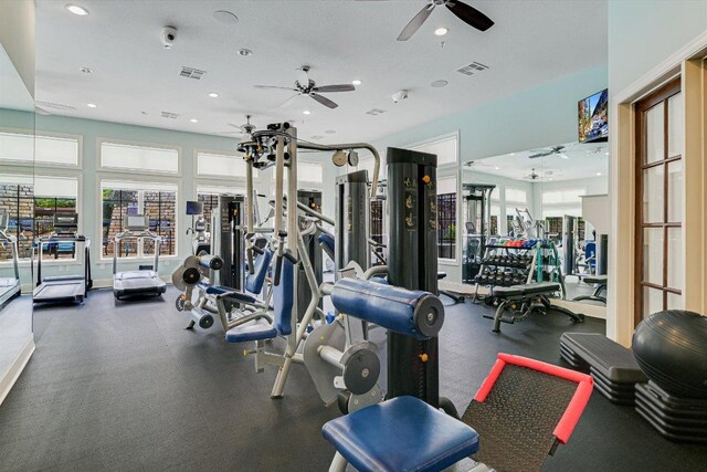 102 Bella Toscana Ave Unit 1306, Lakeway, TX 78734 - workout area featuring a ceiling fan and recessed lighting