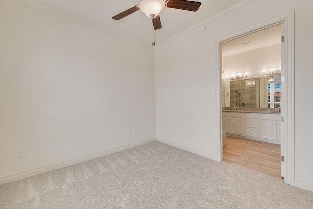 102 Bella Toscana Ave Unit 1306, Lakeway, TX 78734 - unfurnished bedroom featuring light colored carpet, ornamental molding, ensuite bathroom, baseboards, and a ceiling fan