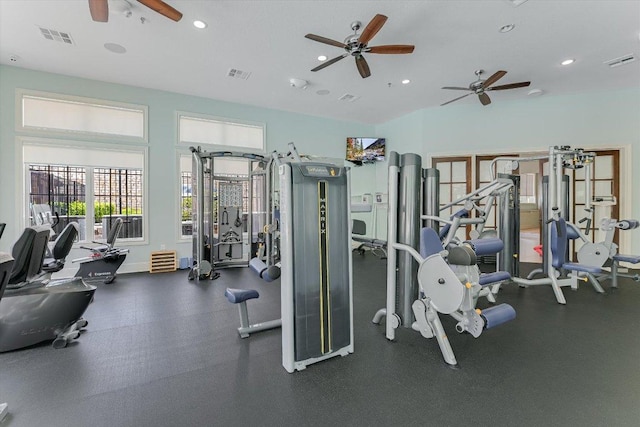 102 Bella Toscana Ave Unit 1306, Lakeway, TX 78734 - workout area with ceiling fan and recessed lighting