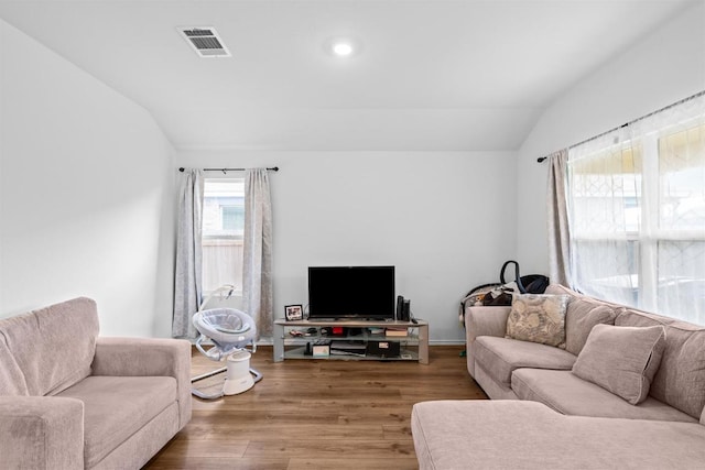 112 Montego St, Hutto, TX 78634 - living area featuring lofted ceiling and wood finished floors