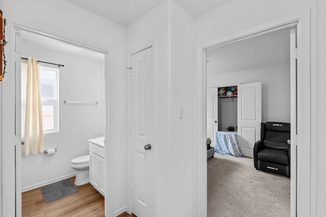 112 Montego St, Hutto, TX 78634 - bathroom featuring toilet, vanity, a closet, and wood finished floors
