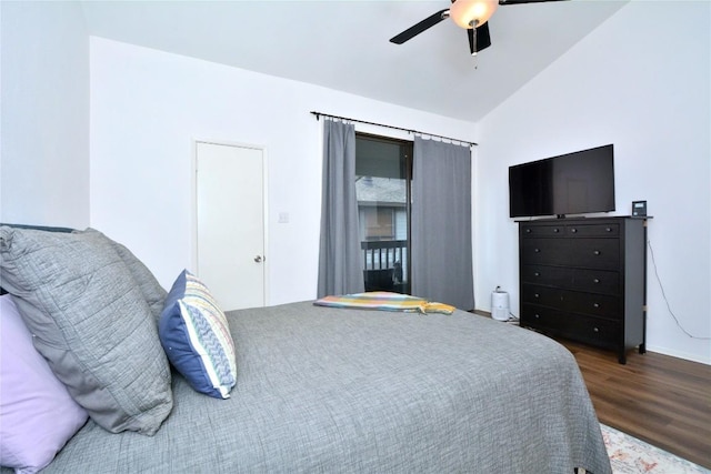 7122 Woodhollow Dr Unit 105, Austin, TX 78731 - bedroom featuring wood finished floors, ceiling fan, and vaulted ceiling