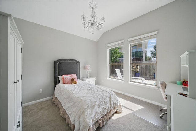 4121 Vinalopo Dr, Austin, TX 78738 - carpeted bedroom with a chandelier, vaulted ceiling, and an office area