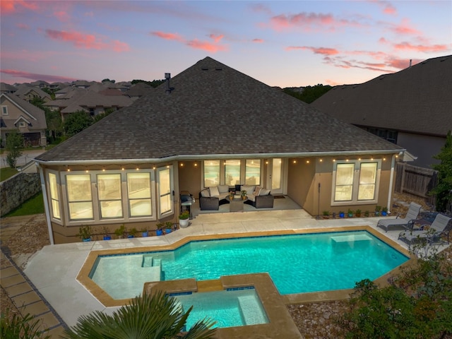 4121 Vinalopo Dr, Austin, TX 78738 - view of pool with an outdoor living space, a patio, and a pool with connected hot tub