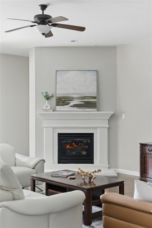 4121 Vinalopo Dr, Austin, TX 78738 - living room with ceiling fan and a glass covered fireplace