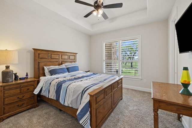 10900 Ranch Road 1323, Johnson City, TX 78636 - bedroom with light colored carpet, a raised ceiling, baseboards, and ceiling fan