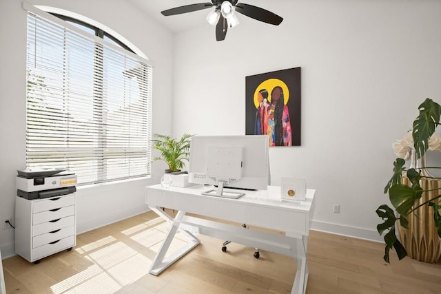 1244 Calendula Trl, Georgetown, TX 78628 - office space featuring ceiling fan, light wood-style floors, and baseboards