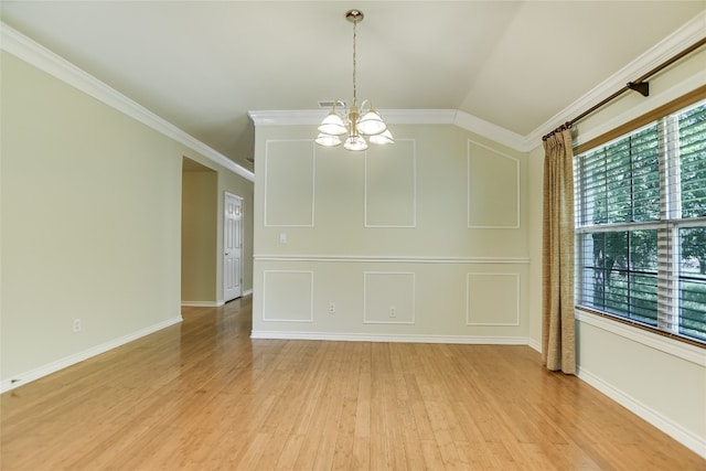 104 Springfield, Horseshoe Bay, TX 78657 - empty room featuring a chandelier, light wood finished floors, ornamental molding, and baseboards