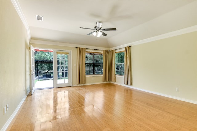 104 Springfield, Horseshoe Bay, TX 78657 - empty room with a ceiling fan, baseboards, light wood-type flooring, and crown molding