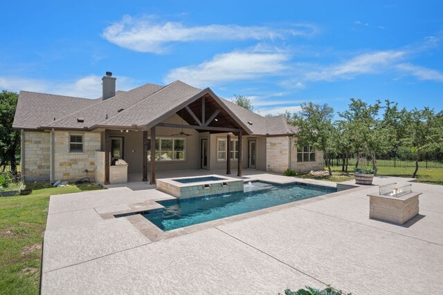 106 Gabriel Woods Dr, Georgetown, TX 78633 - view of pool featuring a patio, ceiling fan, a fire pit, and a pool with connected hot tub