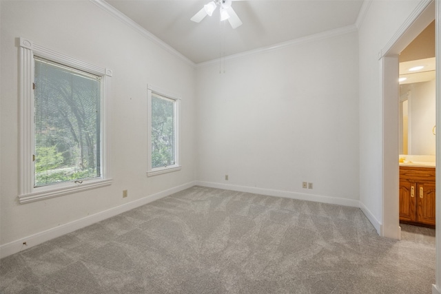 10242 Pinehurst Dr, Austin, TX 78747 - empty room featuring ornamental molding, light colored carpet, and ceiling fan