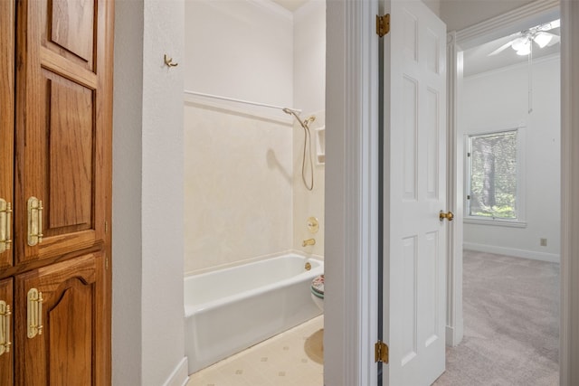 10242 Pinehurst Dr, Austin, TX 78747 - full bath featuring crown molding,  shower combination, and ceiling fan