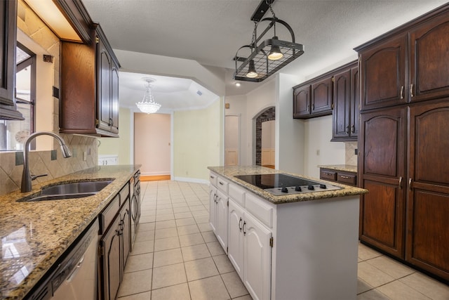 10242 Pinehurst Dr, Austin, TX 78747 - kitchen featuring a sink, black electric stovetop, stainless steel dishwasher, backsplash, and light tile patterned floors