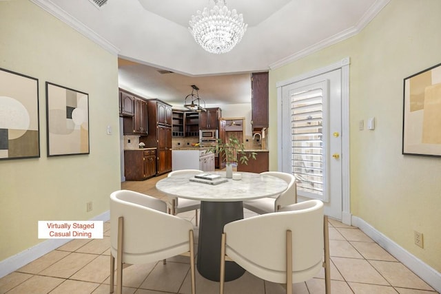 10242 Pinehurst Dr, Austin, TX 78747 - dining area with a chandelier, light tile patterned floors, and crown molding