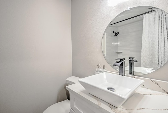171 Eely Rd, Mcdade, TX 78650 - full bath featuring toilet, vanity, and a shower with curtain