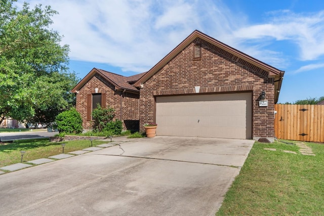 366 Matthews Ln, Kyle, TX 78640 - ranch-style home with brick siding, driveway, a garage, and a gate