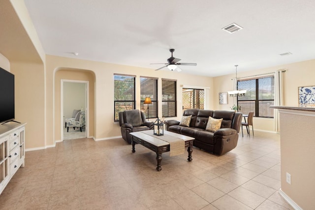 366 Matthews Ln, Kyle, TX 78640 - living room with ceiling fan and arched walkways