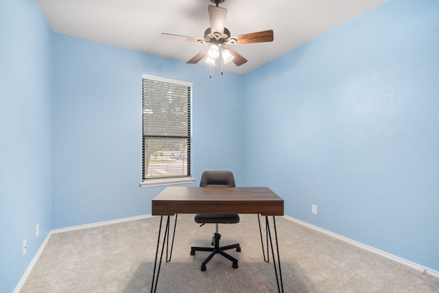 366 Matthews Ln, Kyle, TX 78640 - carpeted home office with a ceiling fan and baseboards