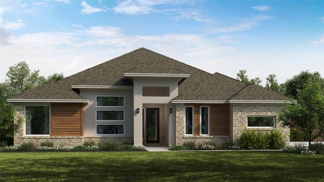 2677 Pale Branch Dr, Leander, TX 78641 - view of front of home featuring stone siding, a front yard, and roof with shingles