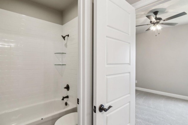 4007 Aerie St, Salado, TX 76571 - full bath with baseboards, a ceiling fan, shower / washtub combination, and toilet