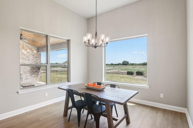 4007 Aerie St, Salado, TX 76571 - dining space with wood finished floors, a chandelier, baseboards, and a ceiling fan