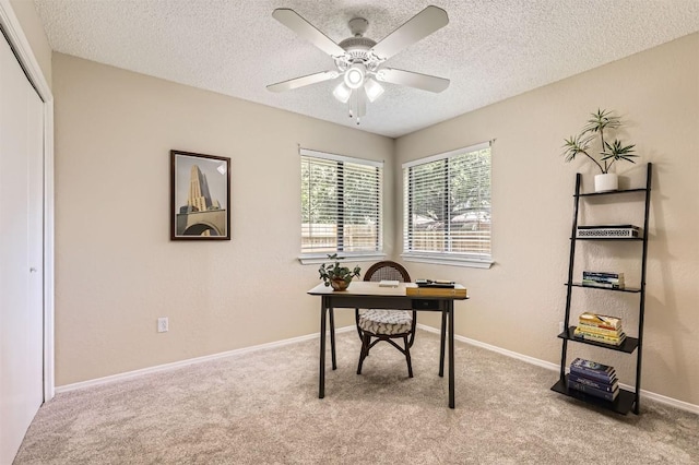 1711 Provident Ln, Round Rock, TX 78664 - office space with carpet flooring, a textured ceiling, ceiling fan, and baseboards
