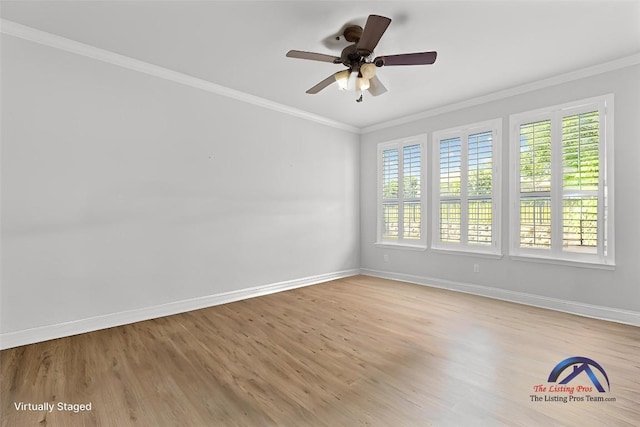 126 Cathedral Mountain Pass, Georgetown, TX 78633 - unfurnished room featuring baseboards, wood finished floors, ornamental molding, and a ceiling fan
