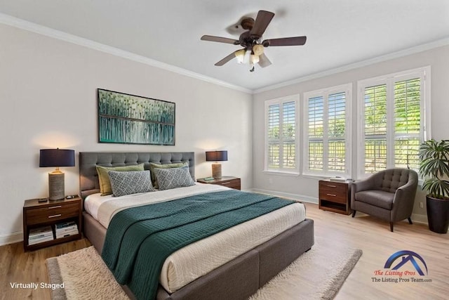 126 Cathedral Mountain Pass, Georgetown, TX 78633 - bedroom featuring wood finished floors, multiple windows, baseboards, crown molding, and a ceiling fan