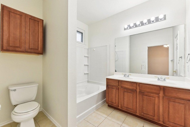 13213 Marie Ln, Manor, TX 78653 - full bath featuring tile patterned floors, toilet, double vanity, and shower / bath combination