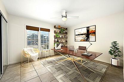 2122 Hancock Dr Unit 103, Austin, TX 78756 - tiled office with ceiling fan and baseboards