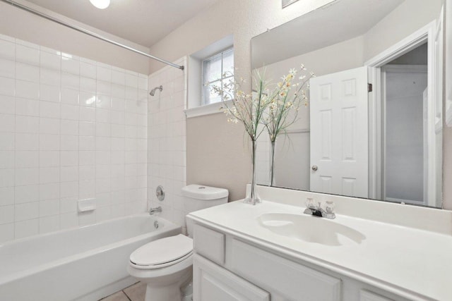 full bath with toilet, shower / bath combination, and vanity