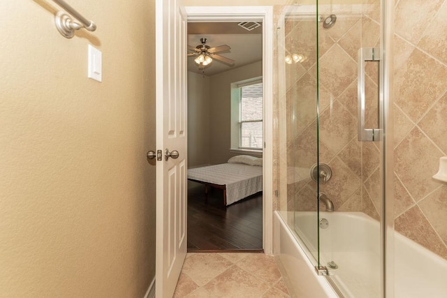 604 Riley Trl, Cedar Park, TX 78613 - ensuite bathroom featuring combined bath / shower with glass door and a ceiling fan