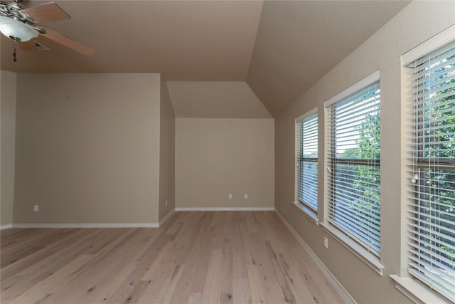604 Riley Trl, Cedar Park, TX 78613 - additional living space with light wood-type flooring, vaulted ceiling, ceiling fan, and baseboards