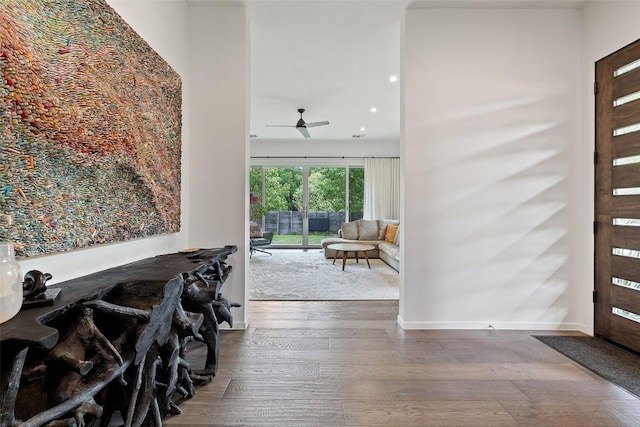 2500 Cedarview Dr, Austin, TX 78704 - foyer with ceiling fan, recessed lighting, and wood finished floors