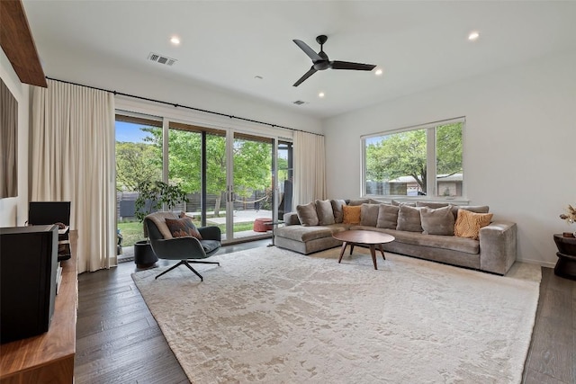 2500 Cedarview Dr, Austin, TX 78704 - living room featuring hardwood / wood-style floors, recessed lighting, and ceiling fan