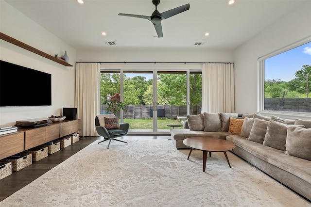 2500 Cedarview Dr, Austin, TX 78704 - living area featuring recessed lighting, plenty of natural light, wood finished floors, and ceiling fan