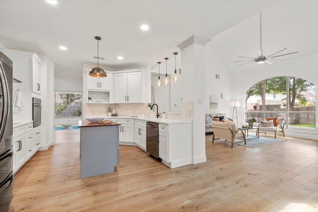 3313 Oxsheer Dr, Austin, TX 78732 - kitchen with dishwashing machine, open floor plan, light wood finished floors, plenty of natural light, and recessed lighting