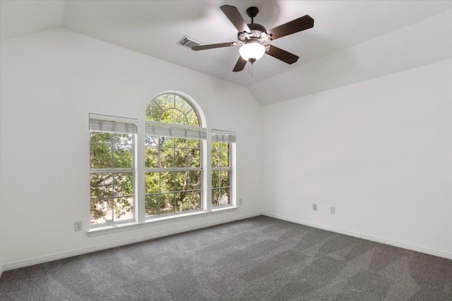 3313 Oxsheer Dr, Austin, TX 78732 - spare room with plenty of natural light, vaulted ceiling, carpet floors, ceiling fan, and baseboards