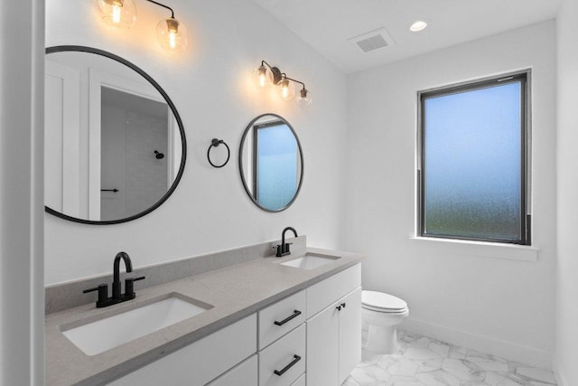 19634 Thurman Bend Rd, Spicewood, TX 78669 - full bath with marble look tiles, double vanity, and recessed lighting